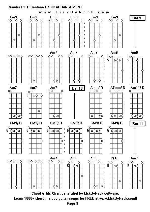 Chord Grids Chart of chord melody fingerstyle guitar song-Samba Pa Ti-Santana-BASIC ARRANGEMENT,generated by LickByNeck software.